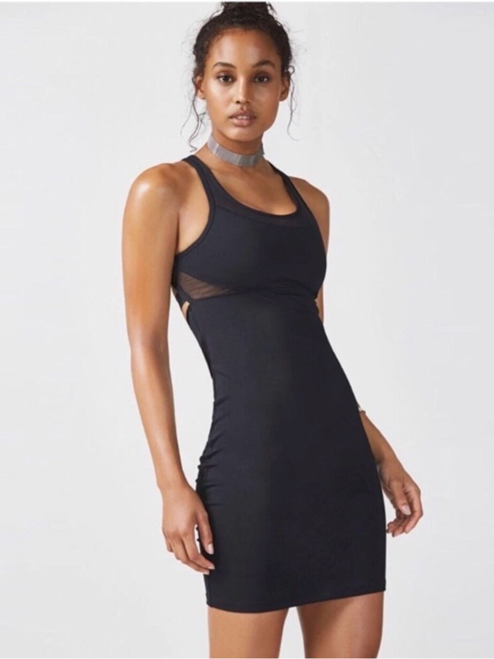 Fabletics Black Racerback Mesh-Panel Compression Dress
